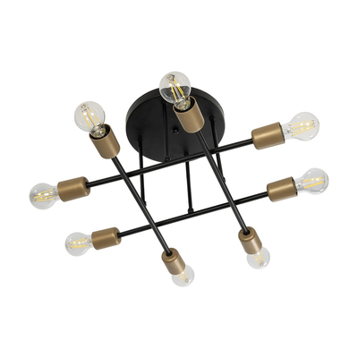 GLOBOSTAR® BLAZEA 201-0064 Vintage Φωτιστικό Οροφής με Ντουί 8 x E27 AC 220-240V IP20 - Χρυσό & Μαύρο - Μ51 x Π51 x Υ7cm