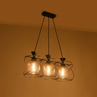 GLOBOSTAR® GLINDER 201-0067 Vintage Κρεμαστό Φωτιστικό Οροφής με Ντουί 3 x E27 AC 220-240V IP20 - Μαύρο & Μελί - Μ53 x Π25 x Υ23cm