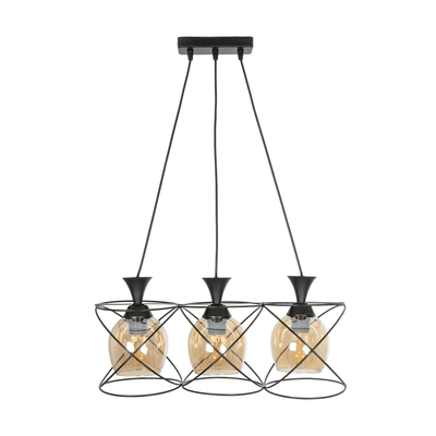 GLOBOSTAR® GLINDER 201-0067 Vintage Κρεμαστό Φωτιστικό Οροφής με Ντουί 3 x E27 AC 220-240V IP20 - Μαύρο & Μελί - Μ53 x Π25 x Υ23cm