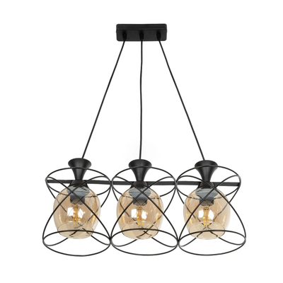 GLOBOSTAR® GLINDER 201-0067 Vintage Κρεμαστό Φωτιστικό Οροφής με Ντουί 3 x E27 AC 220-240V IP20 - Μαύρο & Μελί - Μ53 x Π25 x Υ23cm