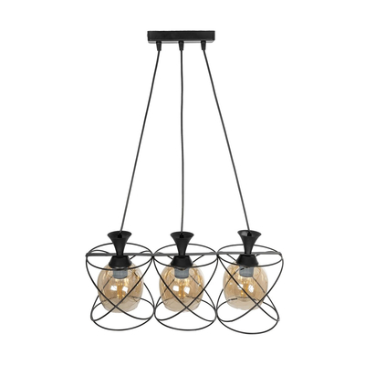 GLOBOSTAR® GLINDER 201-0067 Vintage Κρεμαστό Φωτιστικό Οροφής με Ντουί 3 x E27 AC 220-240V IP20 - Μαύρο & Μελί - Μ53 x Π25 x Υ23cm