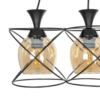 GLOBOSTAR® GLINDER 201-0067 Vintage Κρεμαστό Φωτιστικό Οροφής με Ντουί 3 x E27 AC 220-240V IP20 - Μαύρο & Μελί - Μ53 x Π25 x Υ23cm