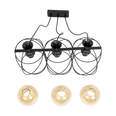 GLOBOSTAR® GLINDER 201-0067 Vintage Κρεμαστό Φωτιστικό Οροφής με Ντουί 3 x E27 AC 220-240V IP20 - Μαύρο & Μελί - Μ53 x Π25 x Υ23cm