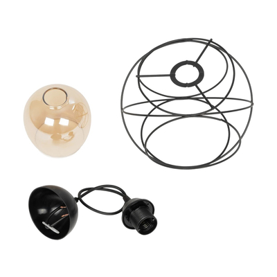 GLOBOSTAR® GLINDER 201-0068 Vintage Κρεμαστό Φωτιστικό Οροφής με Ντουί 1 x E27 AC 220-240V IP20 - Μαύρο & Μελί - Μ25 x Π18 x Υ24cm