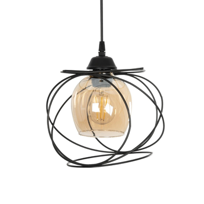 GLOBOSTAR® GLINDER 201-0068 Vintage Κρεμαστό Φωτιστικό Οροφής με Ντουί 1 x E27 AC 220-240V IP20 - Μαύρο & Μελί - Μ25 x Π18 x Υ24cm