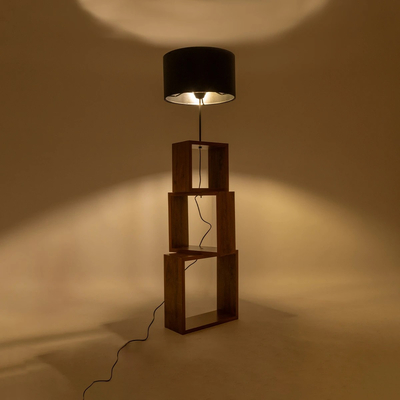 GloboStar® LUMO 201-0072 Μοντέρνο Επιδαπέδιο Φωτιστικό Μονόφωτο 1 x E27 IP20 Καφέ Ξύλο με Μαύρο Ύφασμα - Μ37 x Π36 x Υ136cm