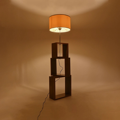 GloboStar® LUMO 201-0073 Μοντέρνο Επιδαπέδιο Φωτιστικό Μονόφωτο 1 x E27 IP20 Καφέ Ξύλο με Μπεζ Ύφασμα - Μ37 x Π36 x Υ136cm