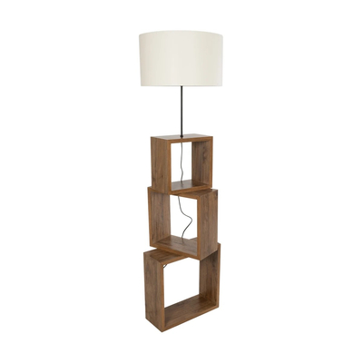 GloboStar® LUMO 201-0073 Μοντέρνο Επιδαπέδιο Φωτιστικό Μονόφωτο 1 x E27 IP20 Καφέ Ξύλο με Μπεζ Ύφασμα - Μ37 x Π36 x Υ136cm