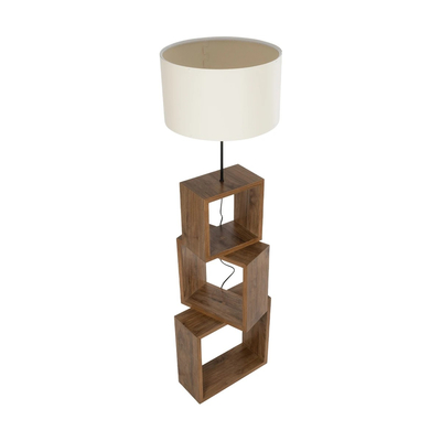 GloboStar® LUMO 201-0073 Μοντέρνο Επιδαπέδιο Φωτιστικό Μονόφωτο 1 x E27 IP20 Καφέ Ξύλο με Μπεζ Ύφασμα - Μ37 x Π36 x Υ136cm