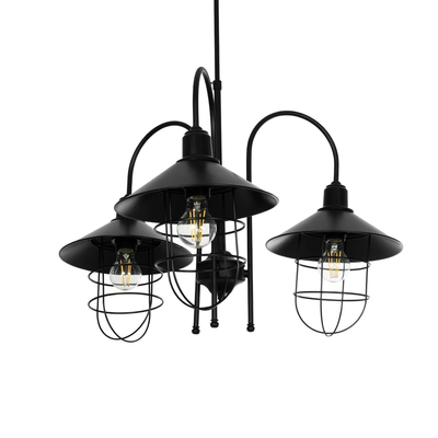 GLOBOSTAR® BLAZEO 201-0079 Vintage Κρεμαστό Φωτιστικό Οροφής με Ντουί 3 x E27 AC 220-240V IP20 - Μαύρο - Μ42 x Π42 x Υ66cm