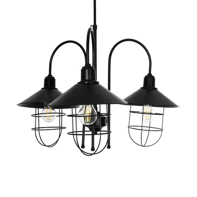 GLOBOSTAR® BLAZEO 201-0079 Vintage Κρεμαστό Φωτιστικό Οροφής με Ντουί 3 x E27 AC 220-240V IP20 - Μαύρο - Μ42 x Π42 x Υ66cm