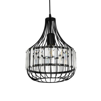 GLOBOSTAR® LUMAON 201-0081 Vintage Κρεμαστό Φωτιστικό Οροφής με Ντουί 1 x E27 AC 220-240V IP20 - Μαύρο & Διάφανο - Μ27 x Π27 x Υ37cm