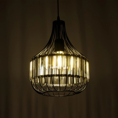 GLOBOSTAR® LUMAON 201-0081 Vintage Κρεμαστό Φωτιστικό Οροφής με Ντουί 1 x E27 AC 220-240V IP20 - Μαύρο & Διάφανο - Μ27 x Π27 x Υ37cm