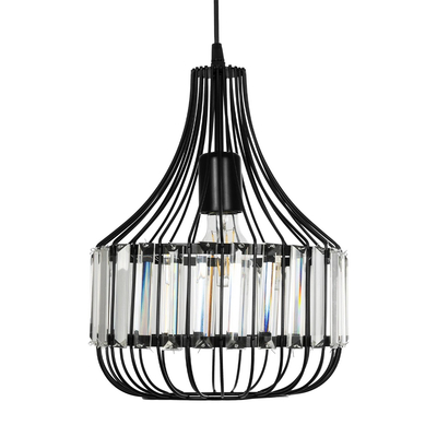 GLOBOSTAR® LUMAON 201-0081 Vintage Κρεμαστό Φωτιστικό Οροφής με Ντουί 1 x E27 AC 220-240V IP20 - Μαύρο & Διάφανο - Μ27 x Π27 x Υ37cm