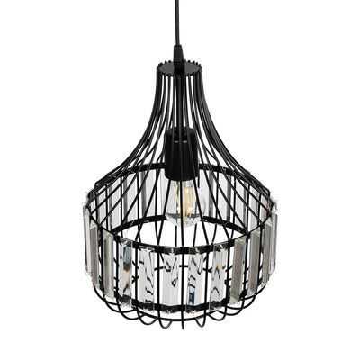 GLOBOSTAR® LUMAON 201-0081 Vintage Κρεμαστό Φωτιστικό Οροφής με Ντουί 1 x E27 AC 220-240V IP20 - Μαύρο & Διάφανο - Μ27 x Π27 x Υ37cm