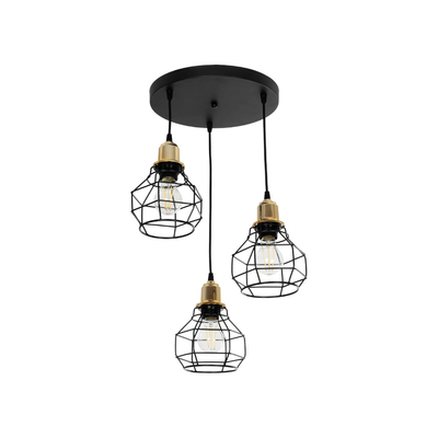 GLOBOSTAR® NOVARAY 201-0083 Vintage Κρεμαστό Φωτιστικό Οροφής με Ντουί 3 x E27 AC 220-240V IP20 - Μαύρο & Χρυσό - Μ40 x Π40 x Υ50cm