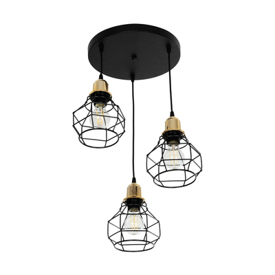 GLOBOSTAR® NOVARAY 201-0083 Vintage Κρεμαστό Φωτιστικό Οροφής με Ντουί 3 x E27 AC 220-240V IP20 - Μαύρο & Χρυσό - Μ40 x Π40 x Υ50cm