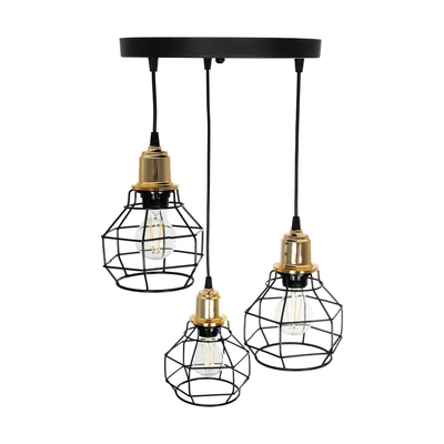 GLOBOSTAR® NOVARAY 201-0083 Vintage Κρεμαστό Φωτιστικό Οροφής με Ντουί 3 x E27 AC 220-240V IP20 - Μαύρο & Χρυσό - Μ40 x Π40 x Υ50cm