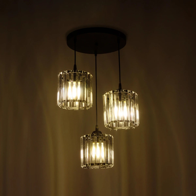 GLOBOSTAR® FLAREX 201-0084 Vintage Κρεμαστό Φωτιστικό Οροφής με Ντουί 3 x E27 AC 220-240V IP20 - Μαύρο & Διάφανο - Μ40 x Π40 x Υ50cm