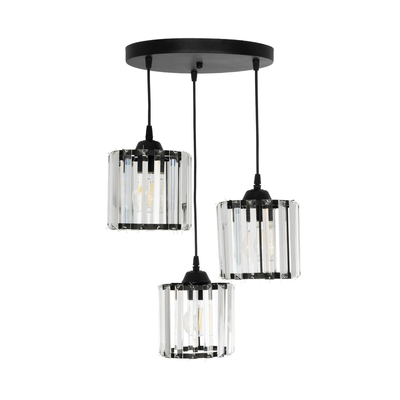 GLOBOSTAR® FLAREX 201-0084 Vintage Κρεμαστό Φωτιστικό Οροφής με Ντουί 3 x E27 AC 220-240V IP20 - Μαύρο & Διάφανο - Μ40 x Π40 x Υ50cm