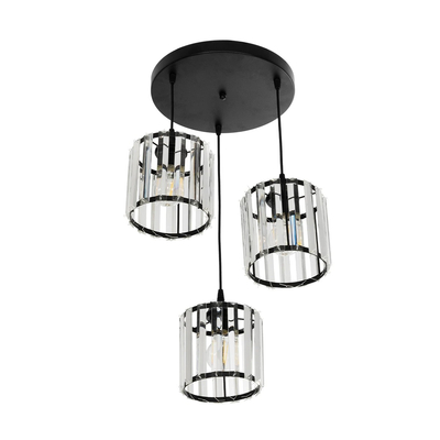 GLOBOSTAR® FLAREX 201-0084 Vintage Κρεμαστό Φωτιστικό Οροφής με Ντουί 3 x E27 AC 220-240V IP20 - Μαύρο & Διάφανο - Μ40 x Π40 x Υ50cm