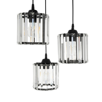 GLOBOSTAR® FLAREX 201-0084 Vintage Κρεμαστό Φωτιστικό Οροφής με Ντουί 3 x E27 AC 220-240V IP20 - Μαύρο & Διάφανο - Μ40 x Π40 x Υ50cm