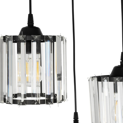 GLOBOSTAR® FLAREX 201-0084 Vintage Κρεμαστό Φωτιστικό Οροφής με Ντουί 3 x E27 AC 220-240V IP20 - Μαύρο & Διάφανο - Μ40 x Π40 x Υ50cm