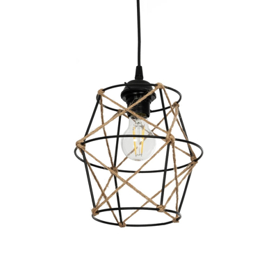 GLOBOSTAR® SOLON 201-0088 Vintage Κρεμαστό Φωτιστικό Οροφής με Ντουί 1 x E27 AC 220-240V IP20 - Μαύρο & Μπεζ - Μ22 x Π22 x Υ27cm