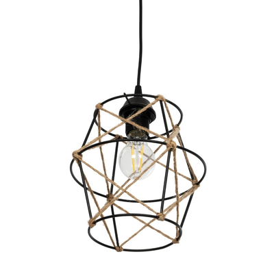 GLOBOSTAR® SOLON 201-0088 Vintage Κρεμαστό Φωτιστικό Οροφής με Ντουί 1 x E27 AC 220-240V IP20 - Μαύρο & Μπεζ - Μ22 x Π22 x Υ27cm