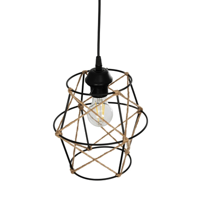 GLOBOSTAR® SOLON 201-0088 Vintage Κρεμαστό Φωτιστικό Οροφής με Ντουί 1 x E27 AC 220-240V IP20 - Μαύρο & Μπεζ - Μ22 x Π22 x Υ27cm