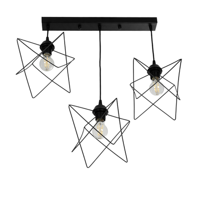 GLOBOSTAR® GLIND 201-0092 Vintage Κρεμαστό Φωτιστικό Οροφής με Ντουί 3 x E27 AC 220-240V IP20 - Μαύρο - Μ67 x Π24 x Υ55cm