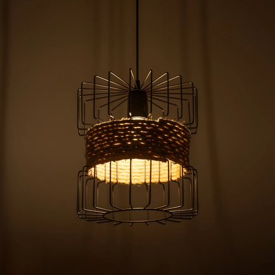 GLOBOSTAR® ORB 201-0096 Vintage Κρεμαστό Φωτιστικό Οροφής με Ντουί 1 x E27 AC 220-240V IP20 - Μαύρο & Μπεζ - Μ27 x Π27 x Υ31cm