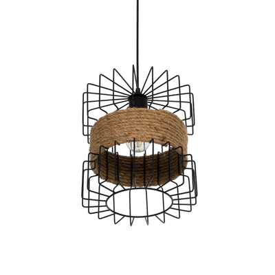 GLOBOSTAR® ORB 201-0096 Vintage Κρεμαστό Φωτιστικό Οροφής με Ντουί 1 x E27 AC 220-240V IP20 - Μαύρο & Μπεζ - Μ27 x Π27 x Υ31cm