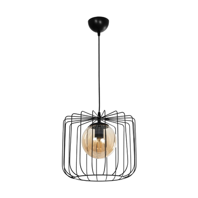 GLOBOSTAR® FLAMIA 201-0099 Vintage Κρεμαστό Φωτιστικό Οροφής με Ντουί 1 x E27 AC 220-240V IP20 - Μαύρο & Μελί - Μ31 x Π31 x Υ29cm