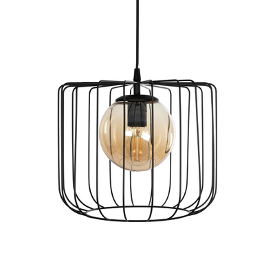 GLOBOSTAR® FLAMIA 201-0099 Vintage Κρεμαστό Φωτιστικό Οροφής με Ντουί 1 x E27 AC 220-240V IP20 - Μαύρο & Μελί - Μ31 x Π31 x Υ29cm