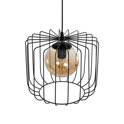 GLOBOSTAR® FLAMIA 201-0099 Vintage Κρεμαστό Φωτιστικό Οροφής με Ντουί 1 x E27 AC 220-240V IP20 - Μαύρο & Μελί - Μ31 x Π31 x Υ29cm