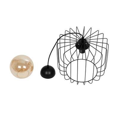 GLOBOSTAR® FLAMIA 201-0099 Vintage Κρεμαστό Φωτιστικό Οροφής με Ντουί 1 x E27 AC 220-240V IP20 - Μαύρο & Μελί - Μ31 x Π31 x Υ29cm