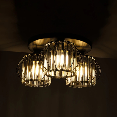 GLOBOSTAR® ILLUME 201-0100 Vintage Φωτιστικό Οροφής με Ντουί 3 x E27 AC 220-240V IP20 - Μαύρο & Διάφανο - Μ50 x Π50 x Υ19cm