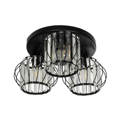 GLOBOSTAR® ILLUME 201-0100 Vintage Φωτιστικό Οροφής με Ντουί 3 x E27 AC 220-240V IP20 - Μαύρο & Διάφανο - Μ50 x Π50 x Υ19cm