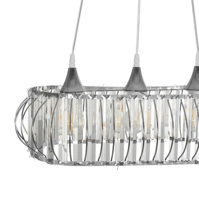 GLOBOSTAR® RAZIA 201-0101 Vintage Κρεμαστό Φωτιστικό Οροφής με Ντουί 3 x E27 AC 220-240V IP20 - Ασημί & Διάφανο - Μ60 x Π30 x Υ25cm