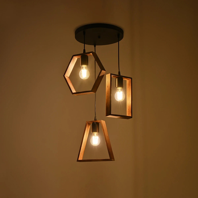 GLOBOSTAR® EMBER 201-0102 Vintage Κρεμαστό Φωτιστικό Οροφής με Ντουί 3 x E27 AC 220-240V IP20 - Καφέ & Μαύρο - Μ50 x Π50 x Υ70cm