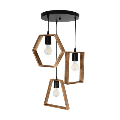 GLOBOSTAR® EMBER 201-0102 Vintage Κρεμαστό Φωτιστικό Οροφής με Ντουί 3 x E27 AC 220-240V IP20 - Καφέ & Μαύρο - Μ50 x Π50 x Υ70cm