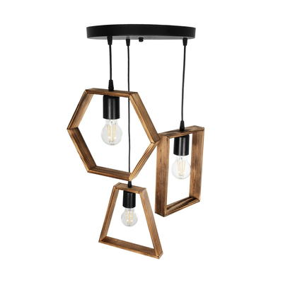 GLOBOSTAR® EMBER 201-0102 Vintage Κρεμαστό Φωτιστικό Οροφής με Ντουί 3 x E27 AC 220-240V IP20 - Καφέ & Μαύρο - Μ50 x Π50 x Υ70cm