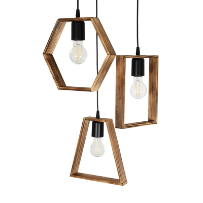 GLOBOSTAR® EMBER 201-0102 Vintage Κρεμαστό Φωτιστικό Οροφής με Ντουί 3 x E27 AC 220-240V IP20 - Καφέ & Μαύρο - Μ50 x Π50 x Υ70cm