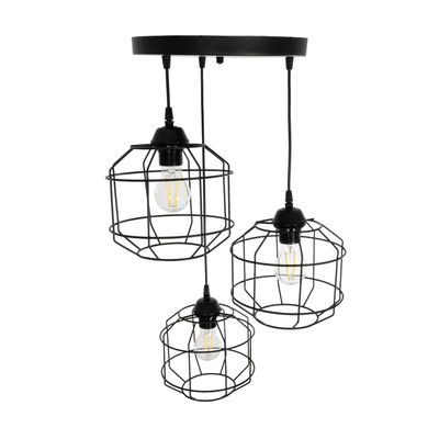 GLOBOSTAR® RAYNO 201-0108 Vintage Κρεμαστό Φωτιστικό Οροφής με Ντουί 3 x E27 AC 220-240V IP20 - Μαύρο - Μ42 x Π42 x Υ60cm