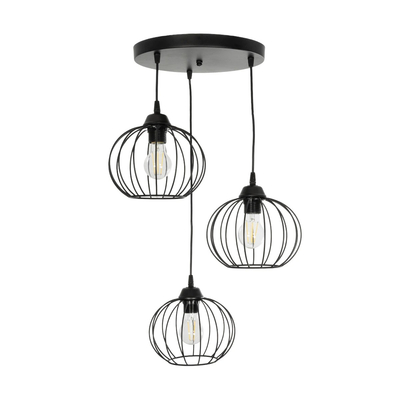 GLOBOSTAR® FLAMIA 201-0109 Vintage Κρεμαστό Φωτιστικό Οροφής με Ντουί 3 x E27 AC 220-240V IP20 - Μαύρο - Μ44 x Π44 x Υ66cm