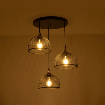 GLOBOSTAR® FLICKA 201-0113 Vintage Κρεμαστό Φωτιστικό Οροφής με Ντουί 3 x E27 AC 220-240V IP20 - Μαύρο & Χάλκινο - Μ55 x Π55 x Υ65cm