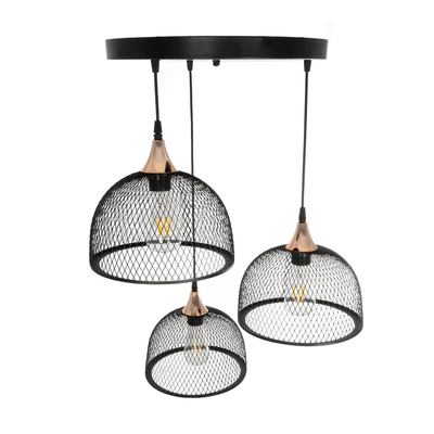 GLOBOSTAR® FLICKA 201-0113 Vintage Κρεμαστό Φωτιστικό Οροφής με Ντουί 3 x E27 AC 220-240V IP20 - Μαύρο & Χάλκινο - Μ55 x Π55 x Υ65cm