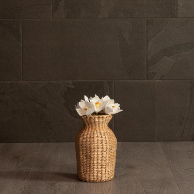 GloboStar® Artificial Garden HAVANA 21222 Διακοσμητικό Πλεκτό Καλάθι - Κασπώ Γλάστρα - Flower Pot Μπεζ Μ16 x Π16 x Υ25cm