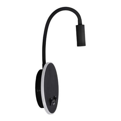 GLOBOSTAR® GOOSE 61695 Μοντέρνο Φωτιστικό Τοίχου - Απλίκα Ξενοδοχείου Reading Light με Φορτιστή USB 3A LED 6W 600lm 36° & 360° AC 220-240V IP20 Θερμό Λευκό 2700K - CREE XPE & Lumileds SMD Chip - Μαύρο Ματ - Μ15.5 x Π15 x Υ30.5cm - 3 Χρόνια Εγγύηση
